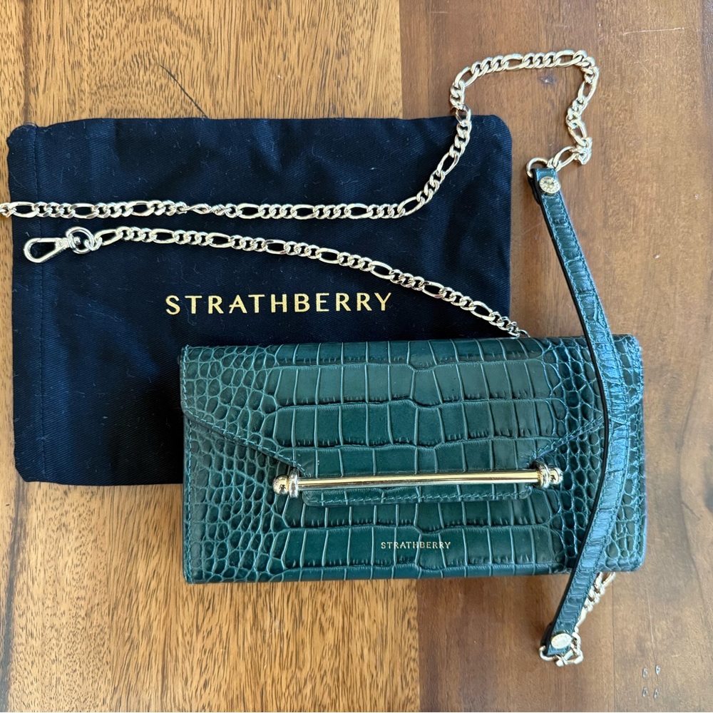 Strathberry Emerald Croc-Embossed Wallet Clutch - Picture 2 of 7